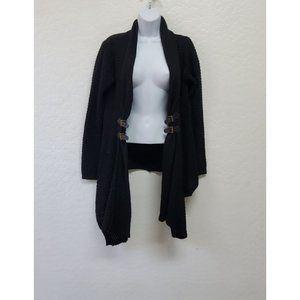 PAPILLON Draped Front Open Cardigan Black Large
